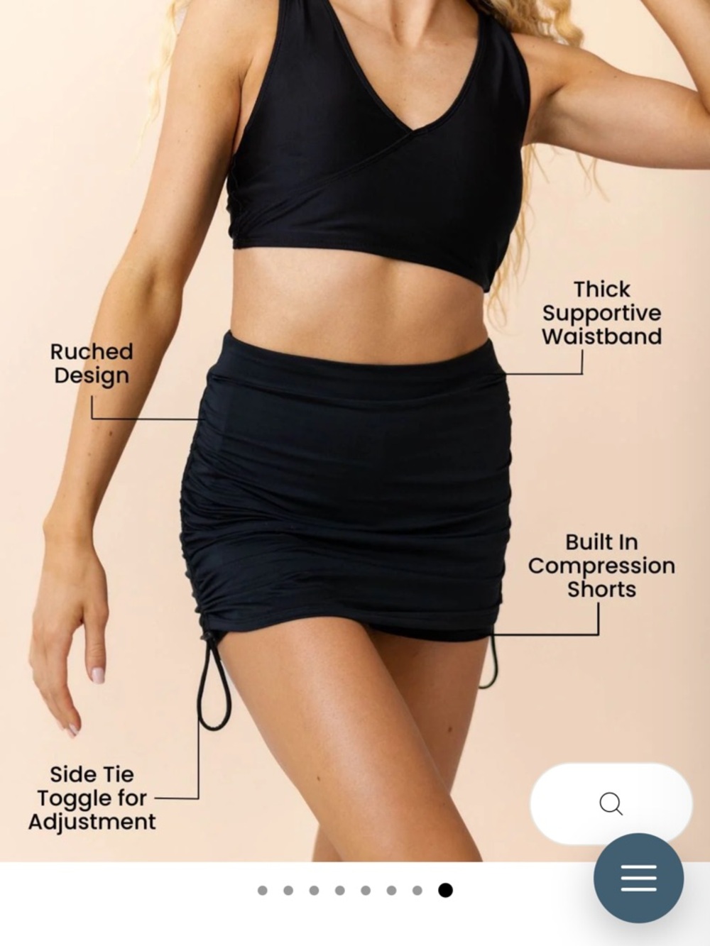 Black Ruched Swim  Skirt with Built-In Shorts